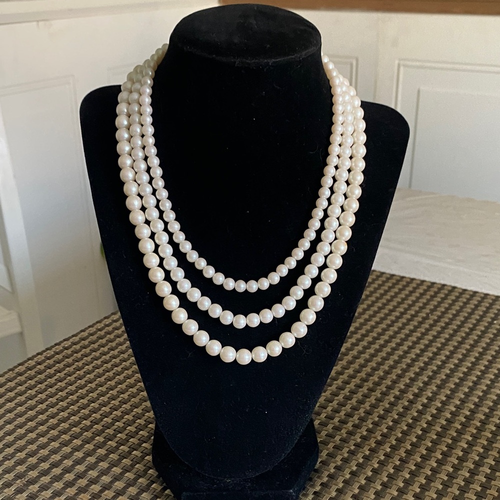 Three-Strand White Pearl Necklace - Timeless Women’s Jewelry